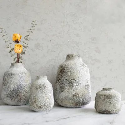Minimalist Antique Style Stoneware Vase Set Wabi-sabi Textured Rustic Ceramic Flower Vase for Wedding Table Home Decor