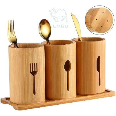 High Quality ECO GO Modern Multifunction Bamboo Cooking Utensil Set with Kitchen Holder