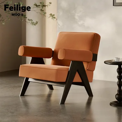 Wabi-sabi Style Genuine Leather Single Seater Lounge Chair - Modern Minimalist Sofa Chair for Living Room, Bedroom, Balcony