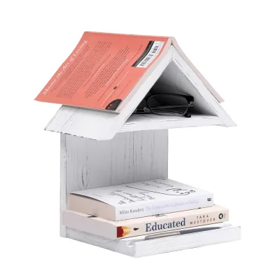 White Mini Library Shelf Floating Wooden Bookstand Book Lover Bookcase Bookshelf Glasses Side Table Desktop Bookshelf Bookcase