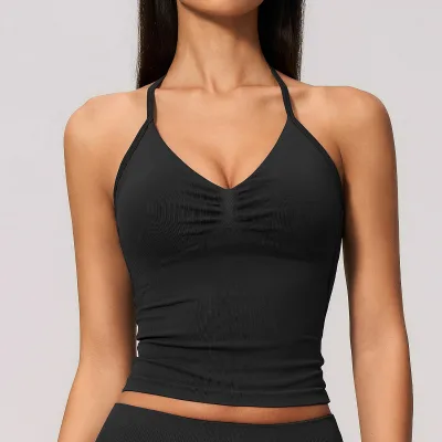 Women Halter Tank Top Seamless Double Lined Breathable Yoga Vest Cute Slim Fit Teen Girls Workout Sports Top