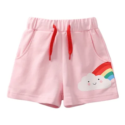 Customizable Pink Summer Casual Girls Shorts Drawstring Knitted Fabric Ruffles Decoration Girls Shorts