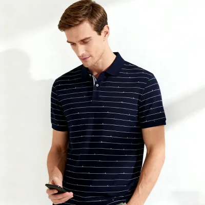 OEM Custom Summer Polo T-shirt Oversize Striped Knit Plain Cotton Stripe Short Sleeve Embroidered Sporty Style Moisture Wicking