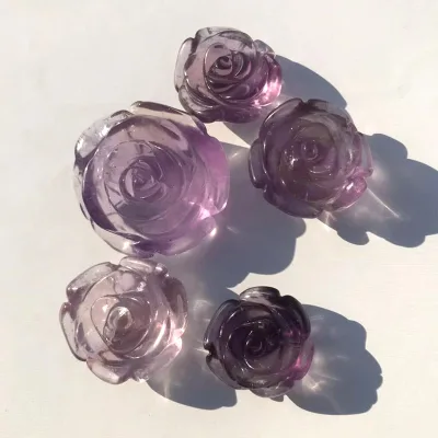 Hand Carving Crystal Flowers Natural Rose Quartz and Amethyst Crystal Flowers of Life Pendant