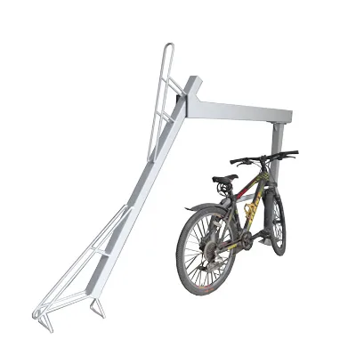 Silver Metal 2 Tier Bike Rack with Curved Standing Parking Post at Lower EndNew Wholesale Indoor Double Bike Storage Racks