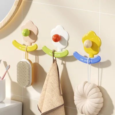 Flower-shaped Adhesive Hook No Drilling Required Strong Load-Bearing Hanging for Kitchen Face Towels & Tissue Paper Door Use