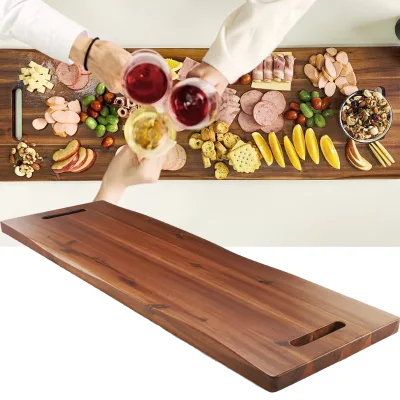 Custom 36" Extra Long Large Acacia Wood Charcuterie Cheese Board with Handles Rectangular Cutting Board Serving Platter for Food