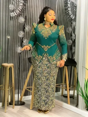 Luxury African Dresses for Women Elegant Long Sleeve Maxi Robe Ankara Dashiki Outfits Wedding Party Evening Plus Size Dress Gown