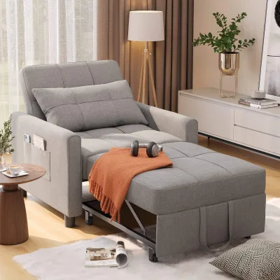 Wholesale Modern Convertible Sofa Bed 3-in-1 Eco-Friendly Foldable Linen Fabric for Apartment Living Room Bedroom Hotel