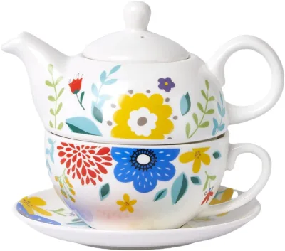 Ceramic Porcelain Tea Set for One European Style Eco-Friendly Floral Design Gift for Women Garden Spring Theme