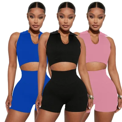 Fall Casual Joggers Two Piece Short Sets Women 2023 Sleeveless Vest Top Two Piece Set Knit Two Piece Sets for Women