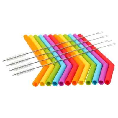 Reusable Silicone Beverage Drinking Straws with Cleaning Brushes Food Grade BPA Free Flexible Set