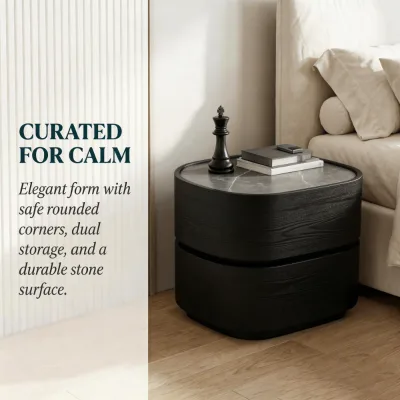 Luxury Wooden Modern Marble Drawer Bedroom Furniture Mid-Century Style Walnut Nightstand for Bedroom