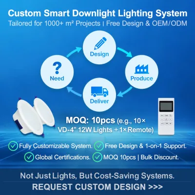 Amelech Custom Smart LED Downlight Lighting System IP40 5-Year Warranty 80% Energy Saving for 1000+ m Projects Free Design