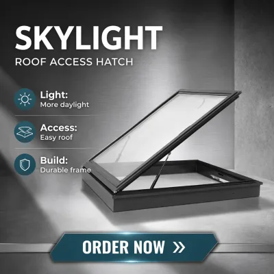 Vertical Swing Vented Skylight Double Layer Tempered Glass Aluminum Alloy Frame Soundproof Attics Basements