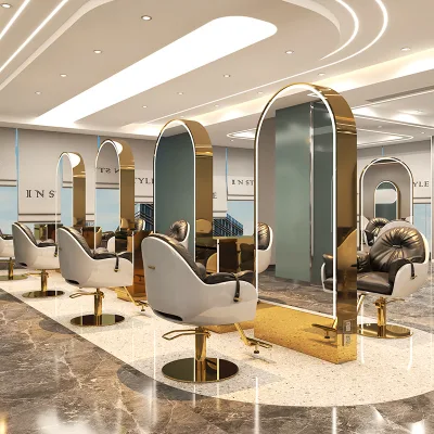 Hot-selling Modern Luxurious Retro Design Floor Mirror Double Sided Salon Mirror with Led Light for Hair Salon Furniture