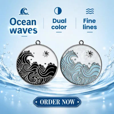 Stainless Steel Charms Enamel Color Charms Oil Drip Pendant Ocean Wave Sun Pendant