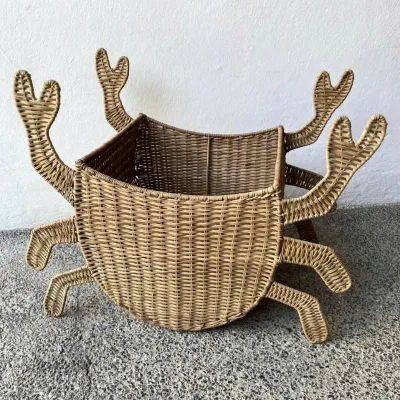 New Latest Design Wicker Rattan Crab Kid Basket for Storage Dirty Cloth Multifunction Animal Basket and Plant Pot in Home Decor