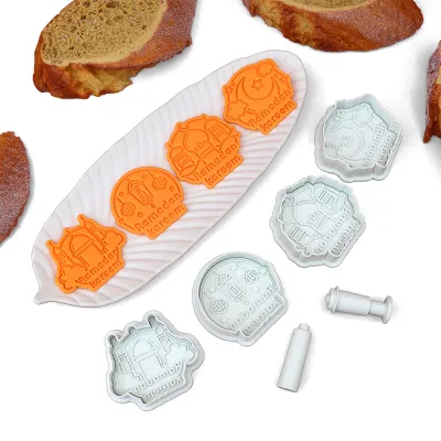 4pcs 3D Ramadan Cartoon Plastic Cookie Mold Kitchen Baking Pastry Cutters for Stamping Cookies