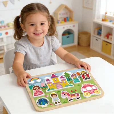 3D Montessori Early Education Colorful Castle Wooden Jigsaw Puzzle Game for Kids