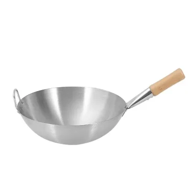 Chinese Restaurant Hotel Steel Wok Wooden Handle Cooker Pan Stainless Steel 201 Wok