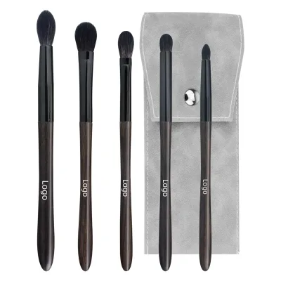 Portable Travel 5pcs Eye Shadow Brush Set Wool Dark Wood Handle Thick Aluminum Tube Professional Blending Brush Custom Logo