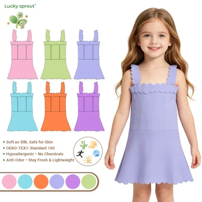 Kids Mini Dress Soft Stretch Fabric Girls Sleeveless Casual Beach Sundress Custom Pastel Color Girl UPF 50+ Yoga Dress