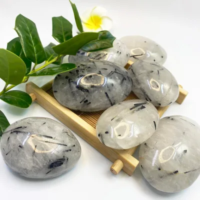 Hot Sales Natural Black Tourmaline Palm Healing Stones Crystal Palm Tumbled for Meditation Gift