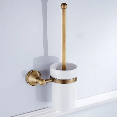 Hardware Retro Bathroom Pendant White Ceramic Cup Brass European Antique Bathroom Toilet Brush Holder TR0020