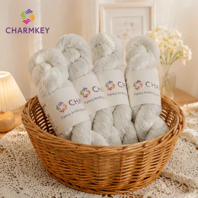 Charmkey Wool Nylon Lurex Blended Sparkle Fancy Hank Yarn Soft Glitter Hand Knitting Yarn for Garment Shawl Crochet