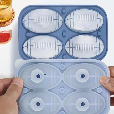 New Arrival Unique Design Rugby Ball Shaped Ice Sphere Tray BPA Free 3D Vivid Golf Shape 4 Cavity Ice Mold Maker