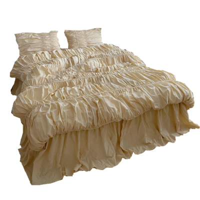 Pintuck Duvet Cover Set 100% Cotton 4pcs Fitted Bedsheet Bedskirt Sets Polyester Home Hotel Comforter Set