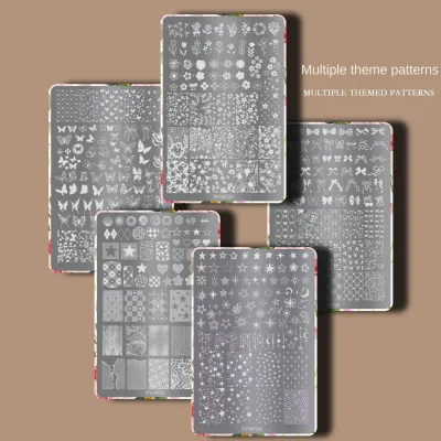 Wanji Professional Nail Stamping Plate Set Floral Lace Bow Checkered Patterns Manicure Nail Art Template Backing Board