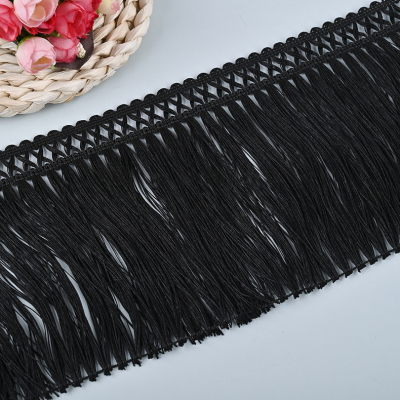 Custom Polyester Natural Beige Long Fringe Tassel Lace Wholesale Knotted Polyester Tassel Fringe Trim 15cm Accept OEM ODM