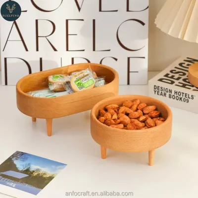 Creative Co-Op Tall Feet Wood Footed Tray for Storage and Serving, Natural Solid Wood Plate
