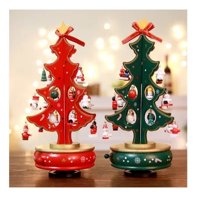 DIY Wooden Music Box Christmas Tree Shape Ornaments Jingle Bells Rotating Music Box Christmas Decoration for Kids and Friends