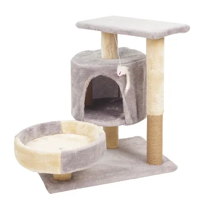 Designer Style Solid & Mixed Color Jute Cat Tree Tower With Cat House Platform