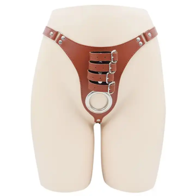 Erotic Leather Pants Male Iron Ring Chastity Belt Bondage Panties Wearable Pants Adult Couple Flirting Slave