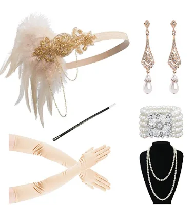Vintage 20s Great Gatsby Headpiece Feather Headband 1920s Flapper Gatsby Hair Accessories for Party Prom