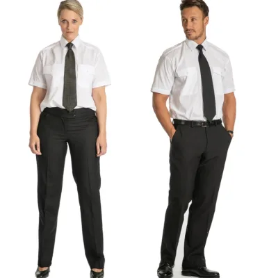Wholesale Short or Long Sleeve Men Women Shoulder Epaulets White Shirts + Black Pants Custom Ailine pilot Shirt Uniform Set