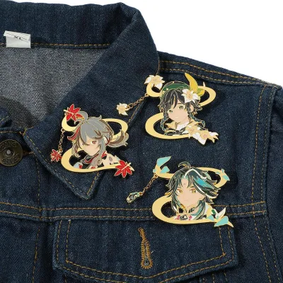 Wowei Genshin Impact Metal Wanye Zhongli Enamel Pin Cosplay Brooch Event Commemorative Hat Pins
