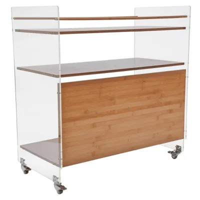 Modern Eco-Friendly Acrylic Bamboo Rolling Storage Stand with for Design for Display