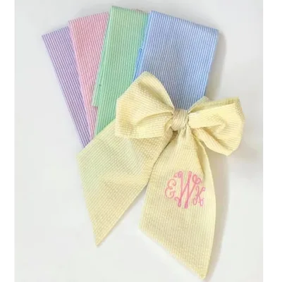 Custom Monogram Seersuck Newborn Sash Cotton Blank Sash Wreath Seersucker Bow Sash Linen Gingham Seersuck Easter Basket Bow