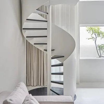 ECT 2023 Modern Handrails Design Pure White Glass Spiral Staircase Glass Staircase