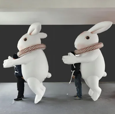 3-meter-tall Walking Rabbit with Lights Illuminates the Street,huge Inflatable White Walking Rabbit for Event