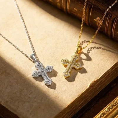 2026 Newest 925 Sterling Silver Christine Jewelry Unisex Gold Plated Trendy Iced Out Moissanite Cross Shaped Pendant Necklace