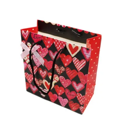Holiday Gift Bags Custom Rectangular Shape Printing Recyclable Coated Paper Glossy Lamination Small Promotion