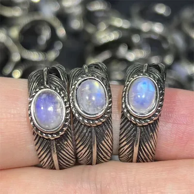 Hot Selling Natural Crystal Rings Blue Moon Stone Copper Rings for Gift