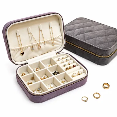 Vintage Geometric Pattern Velvet Interior Zipper Multi-Function Portable Eco-Friendly Cosmetic Storage Case for Makeup Jewelry