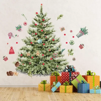 59x47 Inch Large Christmas Tree Wall Decals DIY Watercolor Decal Removable Christmas Tree Wall Stickers